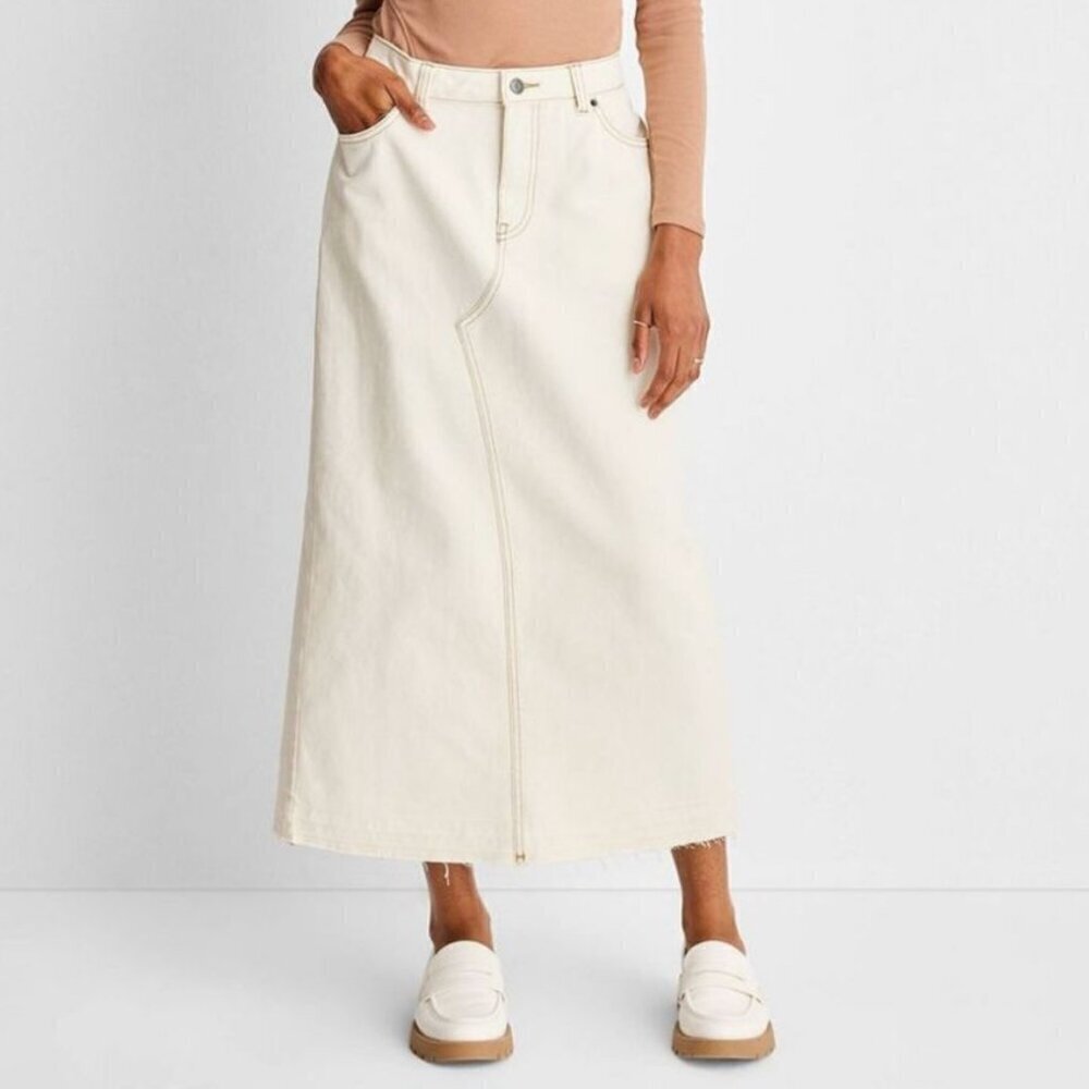 Future Collective NWT Reese Blutstein Ivory Denim Skirt Timeless Western Modern